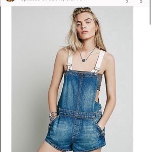 Free People Shapless Denim Short Overalls 25